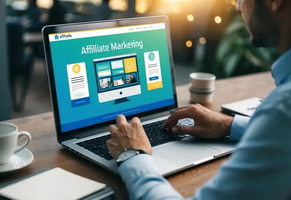 A digital entrepreneur working on a laptop building an online business through affiliate marketing and online income strategies.